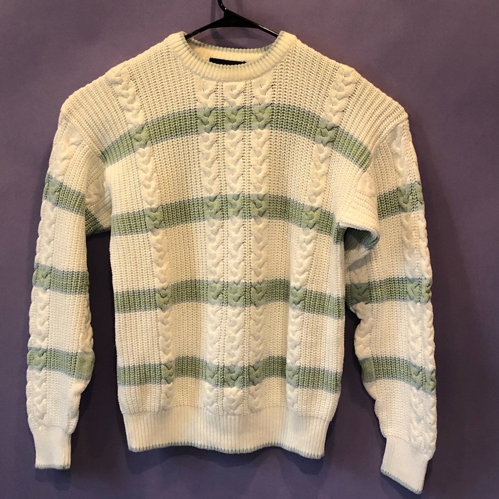 Claybrooke White Striped Knitted Cable Sweater